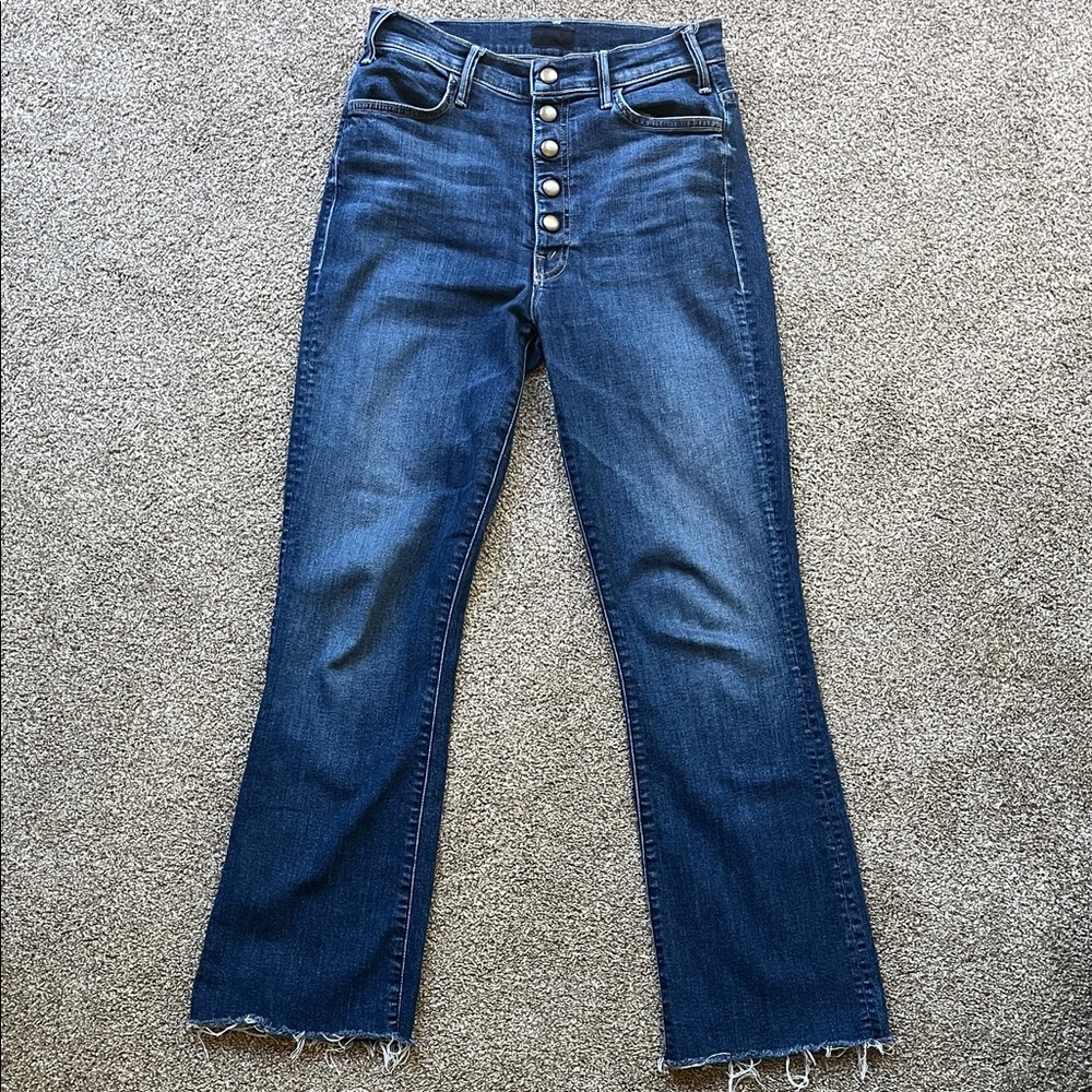MOTHER Hustler Snap Down Ankle Fray Jeans Medium Kitty Wash